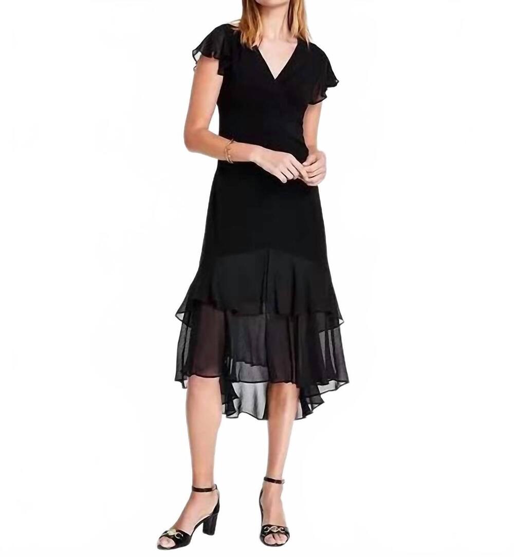 NEW TOMMY HILFIGER women's v-neck chiffon-trim midi dress with flutter sleeves i